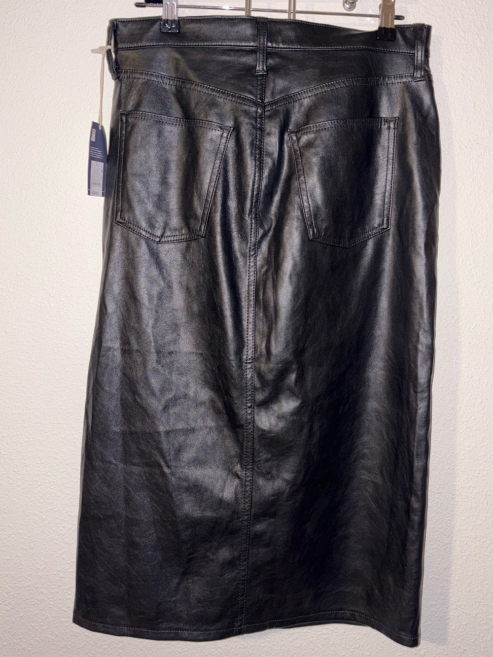 Faux Leather Midi Pencil Skirt with Front Slit - Black Size 8 - Picture 7 of 7